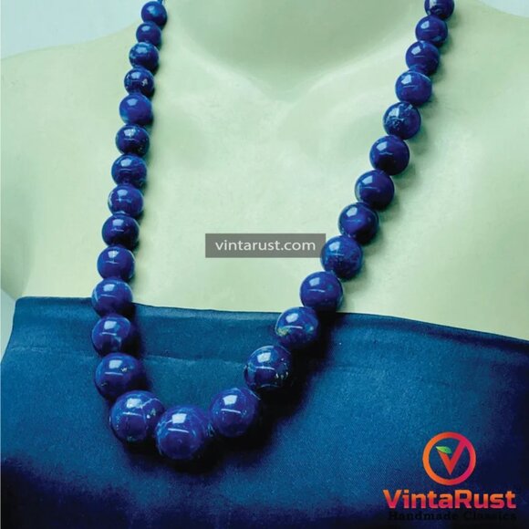 Lapis Lazuli Blue Bead NecklaceVintage Lapis Stone Single Strand Graduated - Picture 4 of 8